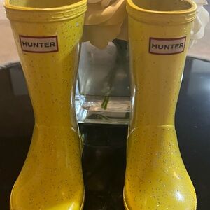 Hunter Kids Yellow Rain Boots with Glitter